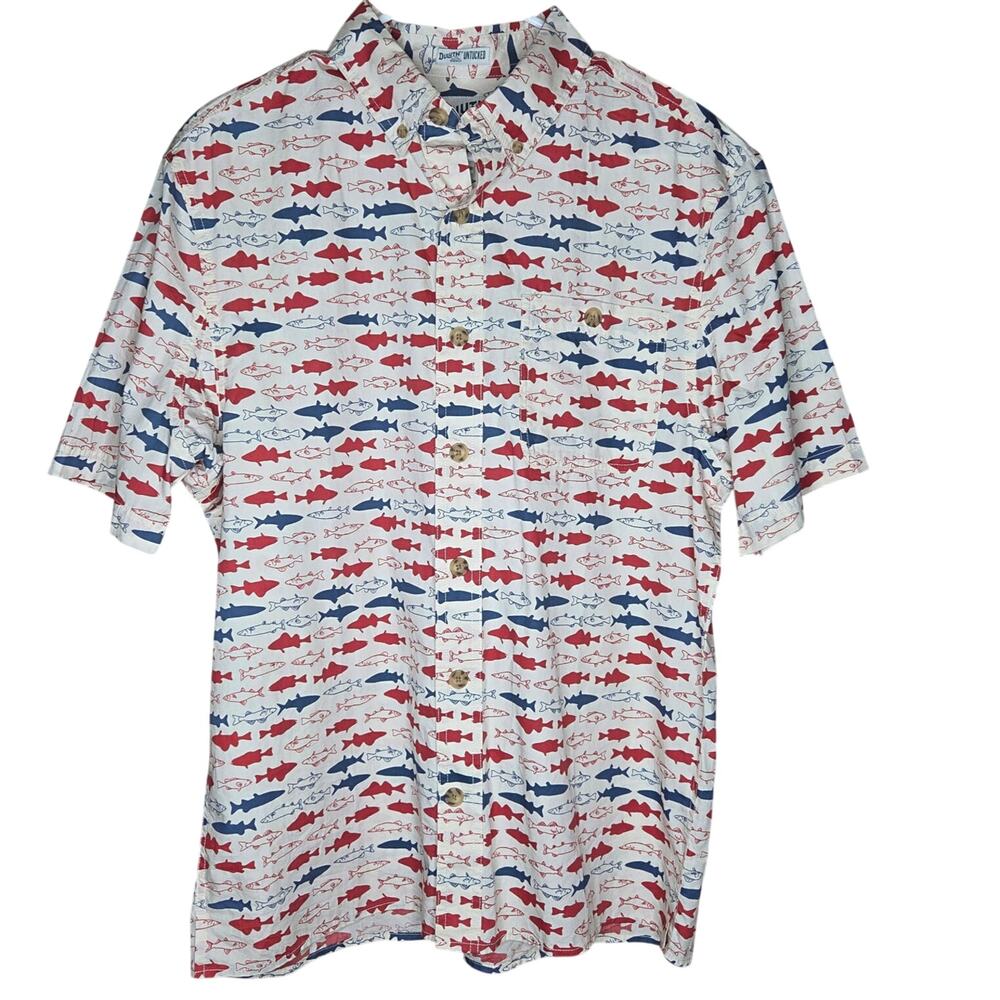 Duluth Trading Company Untucked short sleeve button-up men's size small fish